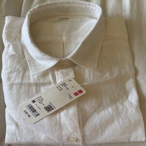 Uniqlo 00 White Premium Woven Linen Shirt Women's Med.